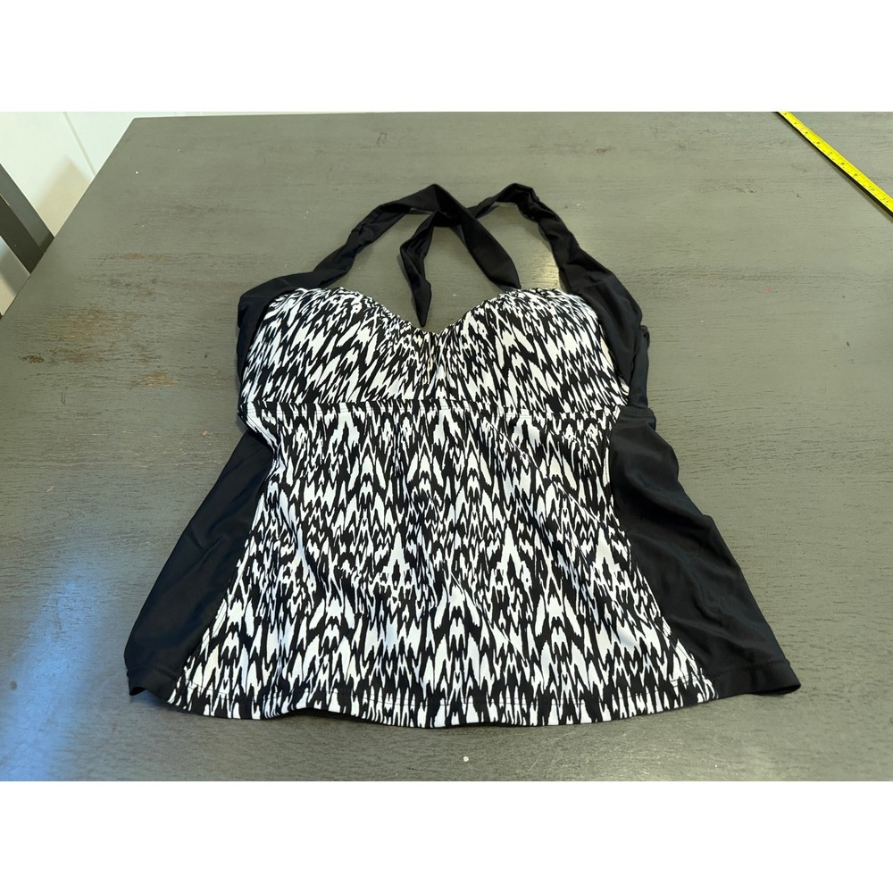 Collections by Catalina Tankini Top Black White Ikat Halter  Swimwear M 8-10